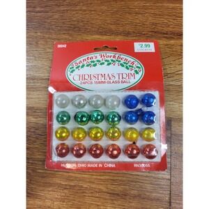 Vtge Santas Workbench Christmas Trim 24 Pc 15mm Glass Ball Ornaments